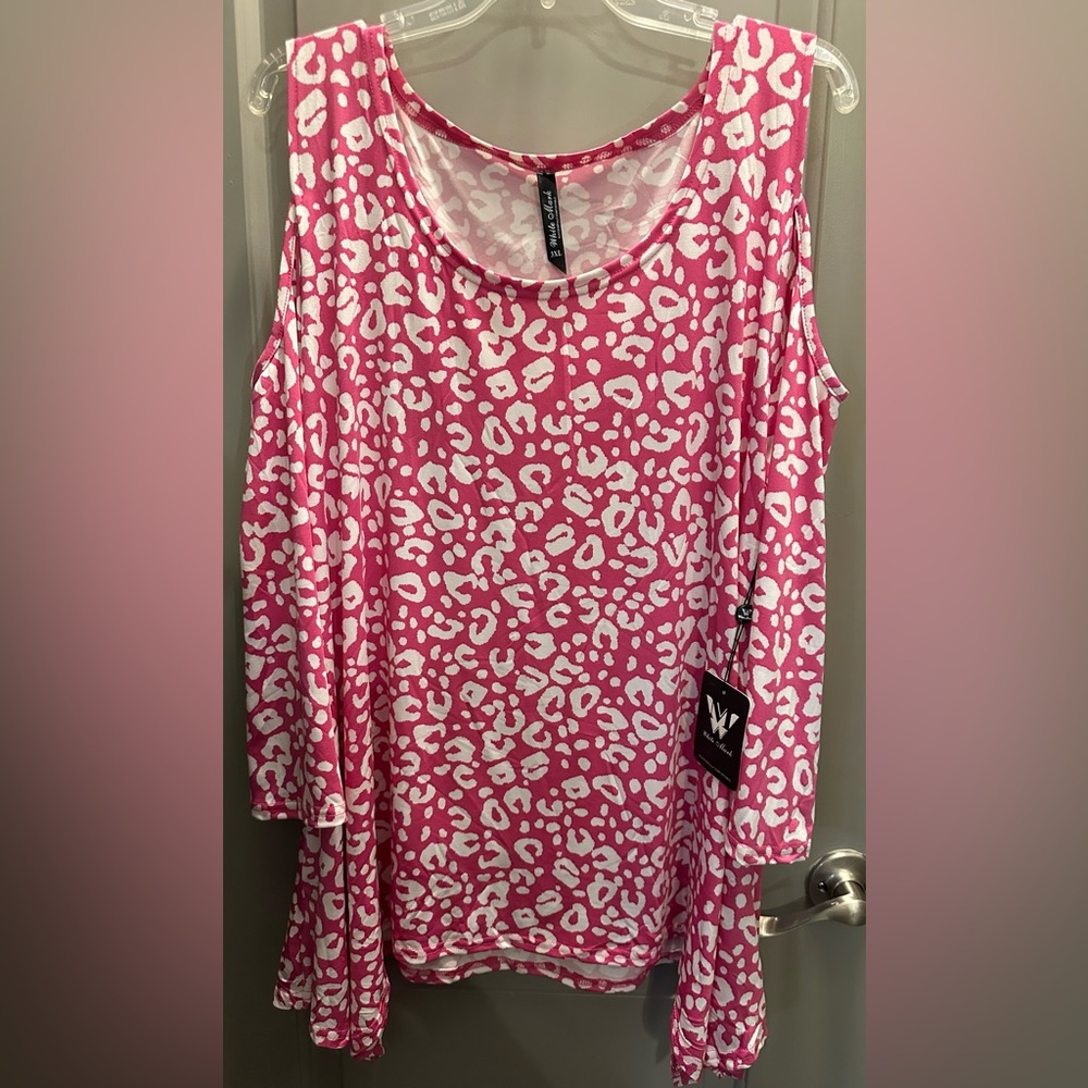White Mark Size 3XL Pink/White Leopard Print Cold Shoulder Tunic NWT